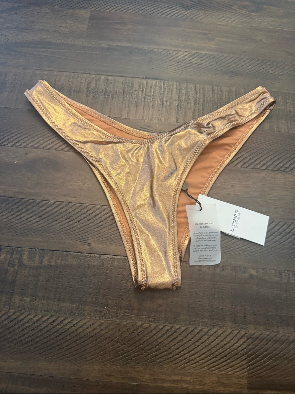Bond-eye Gold Metallic High‑Cut Bikini Bottoms